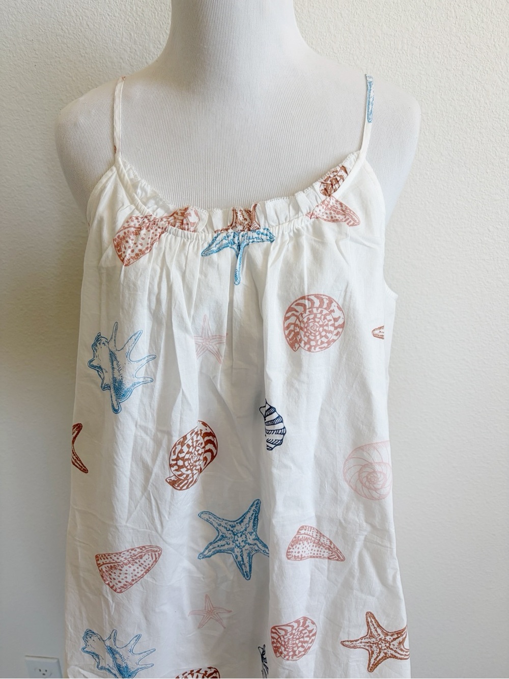 LOFT White Seashell Print Sundress with Blue & brown Accents - Picture 2 of 7